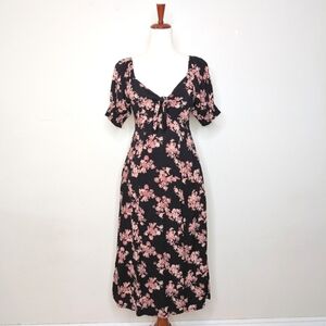 Mimi Chica Black and Pink Floral‎ Milkmaid Midi Dress Size Small